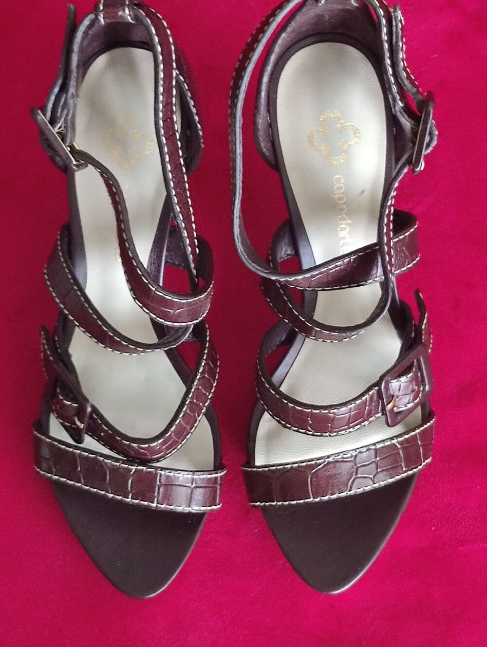 Capodarte Brazil Burgundy Brown Strappy Sandals Heels Euro 37/6US New(different
